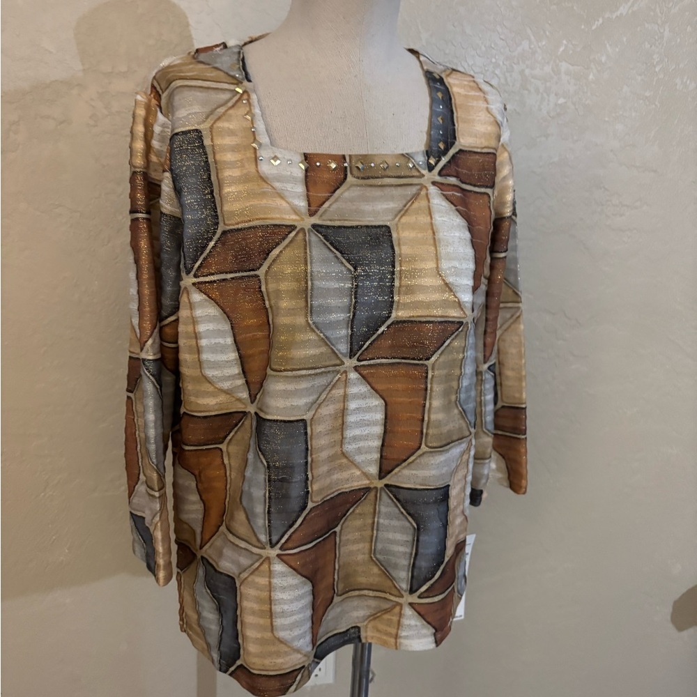 Women’s Alfred Dunner Geometric Print Scoop Neck Top sz Small NWT